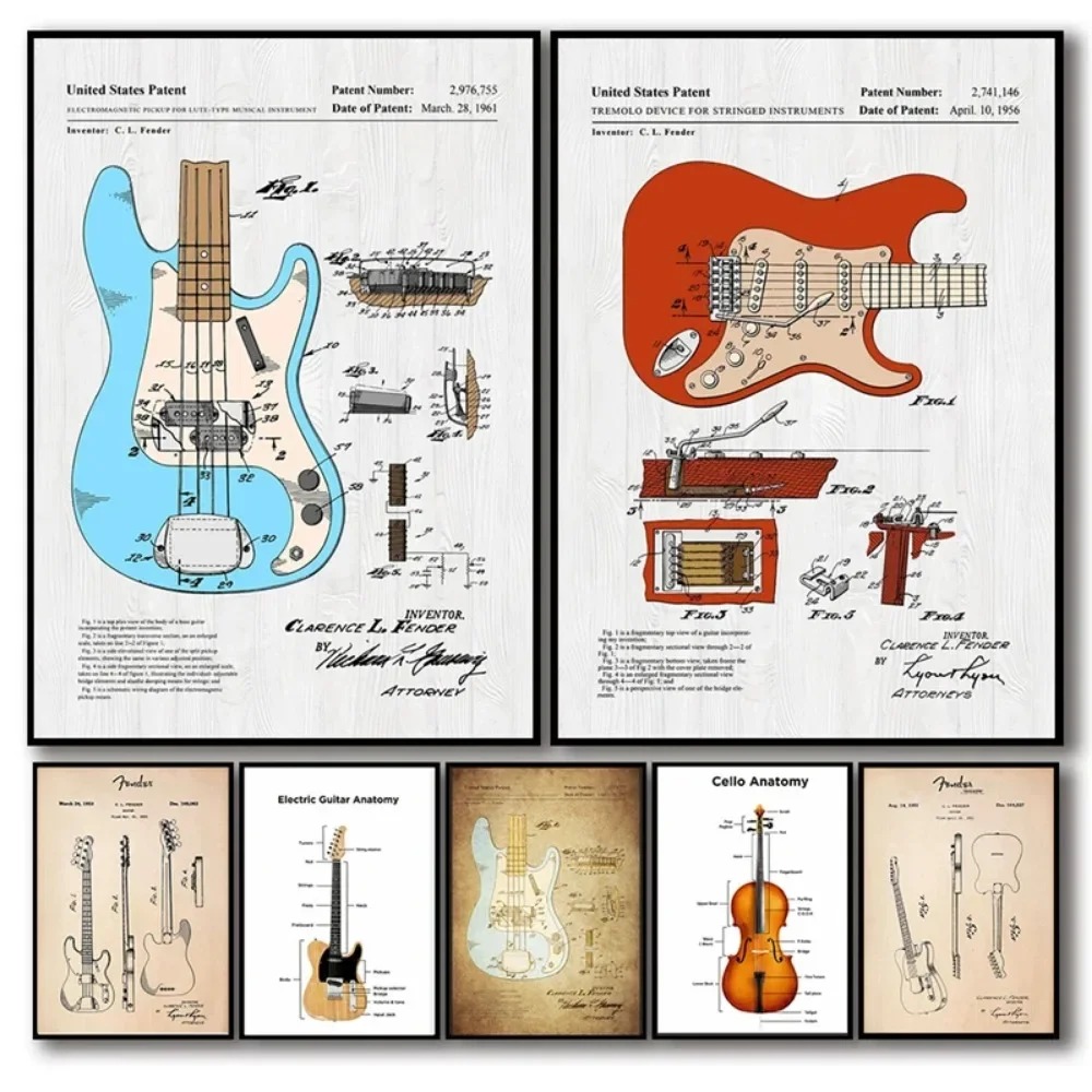 Musical Instrument Image - Guitarra Elétrica Anatomia Poster, Impressão em