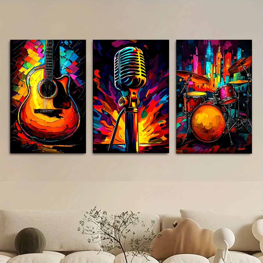 Conjunto de 3 peças 2D, Pintur - Musical Instrument In Drawing avaliação e preço
